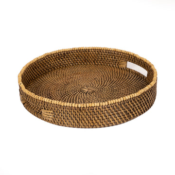 Rattan Naturel Boncuklu Yuvarlak Tepsi 39x7 cm